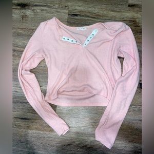 Fashion Nova Light Pink Ribbed Long Sleeve Henley Top